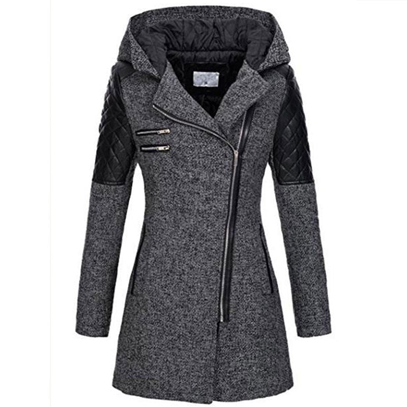 Winterjacke in Dunkelgrau mit Kapuze, Reißverschluss und gesteppten Ärmeln