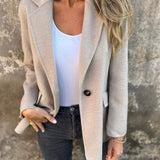 Lässige Jacke mit Revers, lange Ärmel, Knopfverschluss, hellbeige