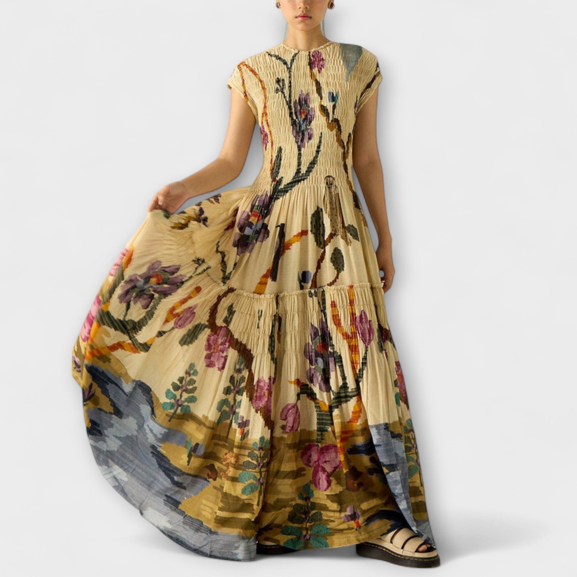 Plissiertes Kleid mit Animal-Print, weiter Rock in A-Linie, mehrfarbig