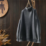 Grauer Grobstrick-Pullover mit Stehkragen und geripptem Saum