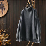 Grauer Grobstrick-Pullover mit Stehkragen und geripptem Saum