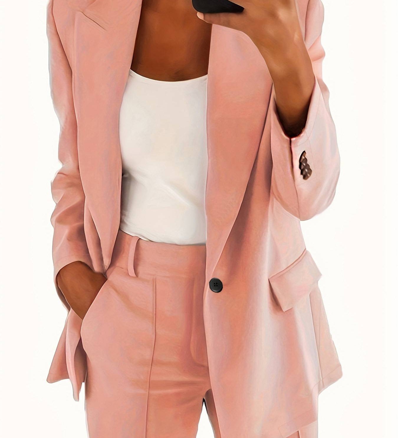 Damen-Anzugset mit Blazer und Hose, rosafarben, mit Revers