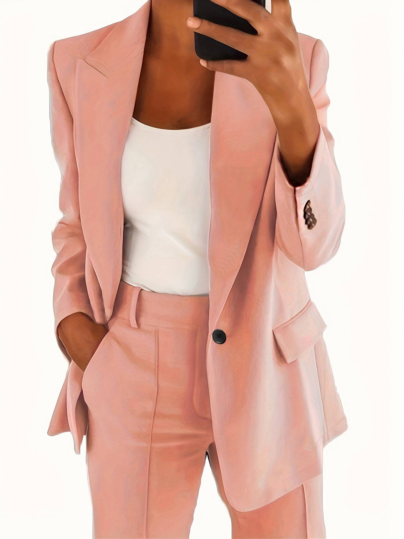 Damen-Anzugset mit Blazer und Hose, rosafarben, mit Revers
