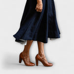 Cognacbraune Mary-Jane Schuhe mit schmalem Riemen und Schnalle am Absatz