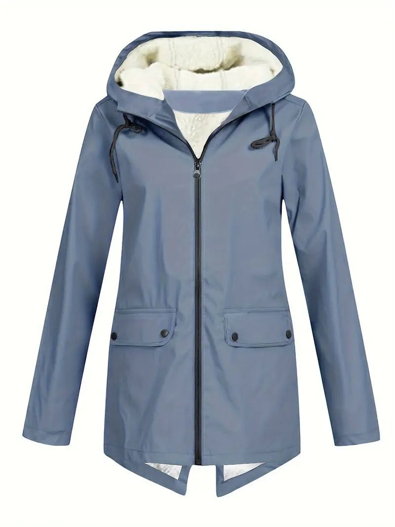 Damen-Kapuzenpullover mit Reißverschluss, hellblauer Außenjacke mit Sherpa-Futter
