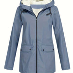Damen-Kapuzenpullover mit Reißverschluss, hellblauer Außenjacke mit Sherpa-Futter