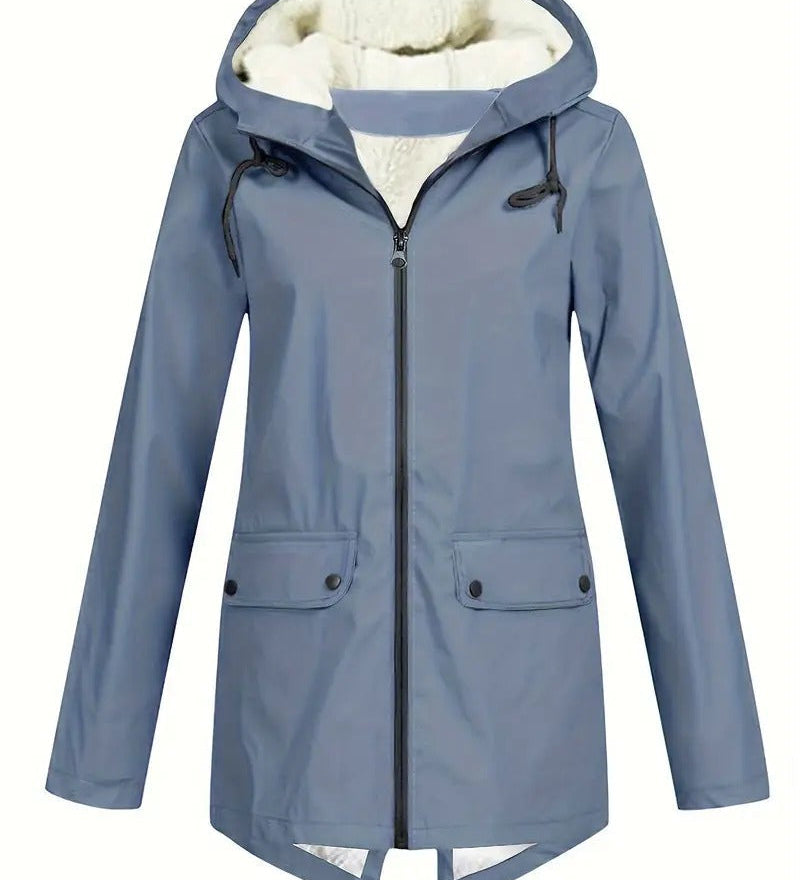 Damen-Kapuzenpullover mit Reißverschluss, hellblauer Außenjacke mit Sherpa-Futter
