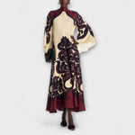 Maxikleid mit Paisley-Grenadilla-Print, hoher Kragen und weite Ärmel