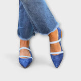 Waverly Ballerinas mit spitzer Kappe, blauem Obermaterial und hellblauen Riemen