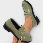 Grüner Freizeit-Slipper mit Kettenriemen, rundem Schuhkopf und Blockabsatz
