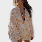 Satin-Shirt-und-Shorts-Set in orange mit Meerestiermuster