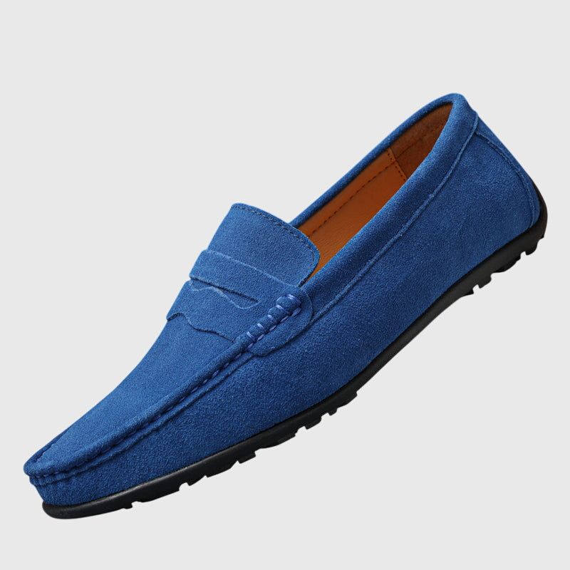 Orthopädischer Slipper aus Velours, aquablau, mit Schlupfriemen und strukturierter Gummisohle