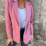 Lässige Jacke mit Revers, lange Ärmel, Knopfverschluss, Rosé