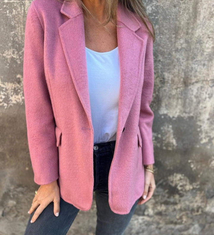 Lässige Jacke mit Revers, lange Ärmel, Knopfverschluss, Rosé