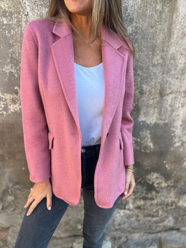 Lässige Jacke mit Revers, lange Ärmel, Knopfverschluss, Rosé