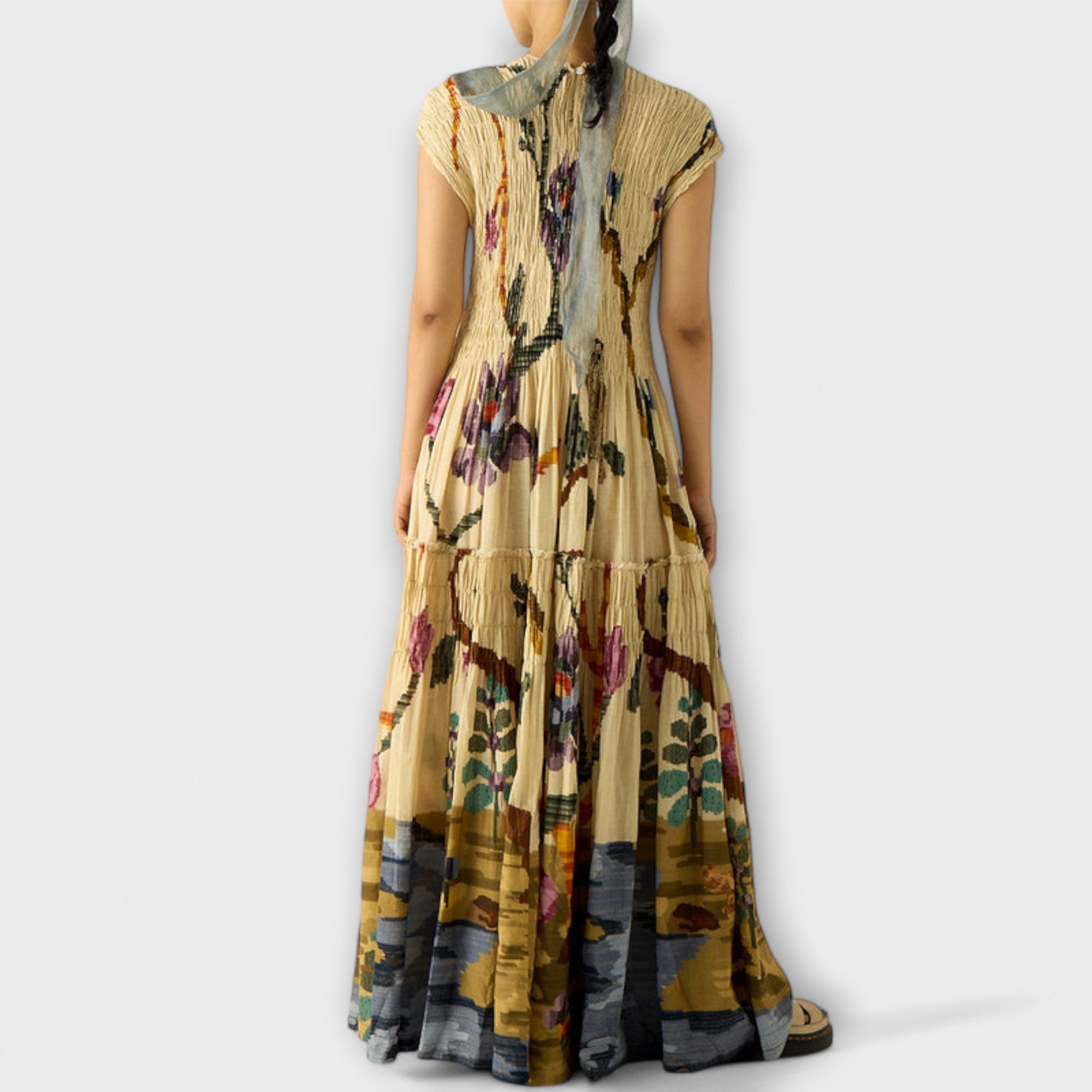 Plissiertes Kleid mit Animal-Print, rückseitige Mittelnaht, ärmellos, weiter Rock