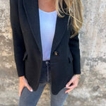 Lässige Jacke mit Revers, lange Ärmel, Knopfverschluss, Schwarz
