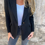 Lässige Jacke mit Revers, lange Ärmel, Knopfverschluss, Schwarz