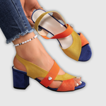 Schicke orthopädische Sandalen mehrfarbig mit Knöchelperlen, Blockabsatz und Riemen