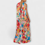 Schulterfreies Maxi-Kleid mit buntem Blumenmuster, weiter Rocksaum