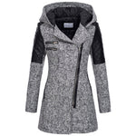 Winterjacke in Hellgrau mit Kapuze, Reißverschluss und gesteppten Ärmeln