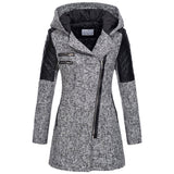 Winterjacke in Hellgrau mit Kapuze, Reißverschluss und gesteppten Ärmeln