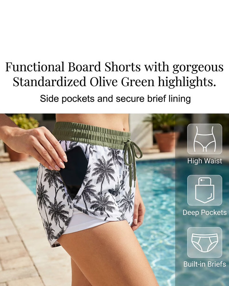 Badeshorts mit hohem Bund, Seitentaschen und innenliegendem Slipfutter