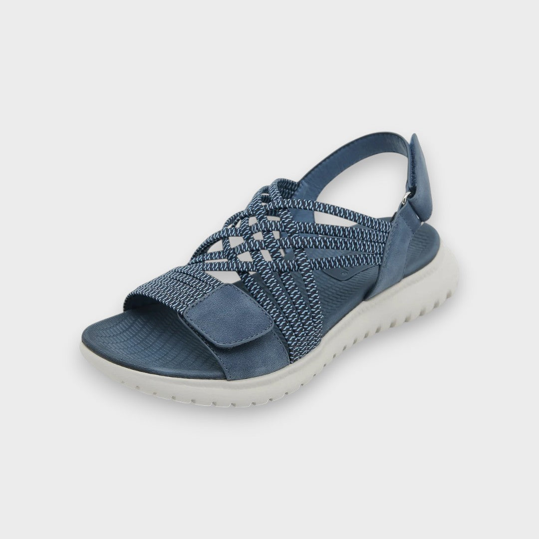 Orthopädische Komfortsandale in Blau mit Schnürung und Klettriemen