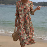 Maxikleid mit Rundhals und Blumenmuster, 3/4-Ärmeln