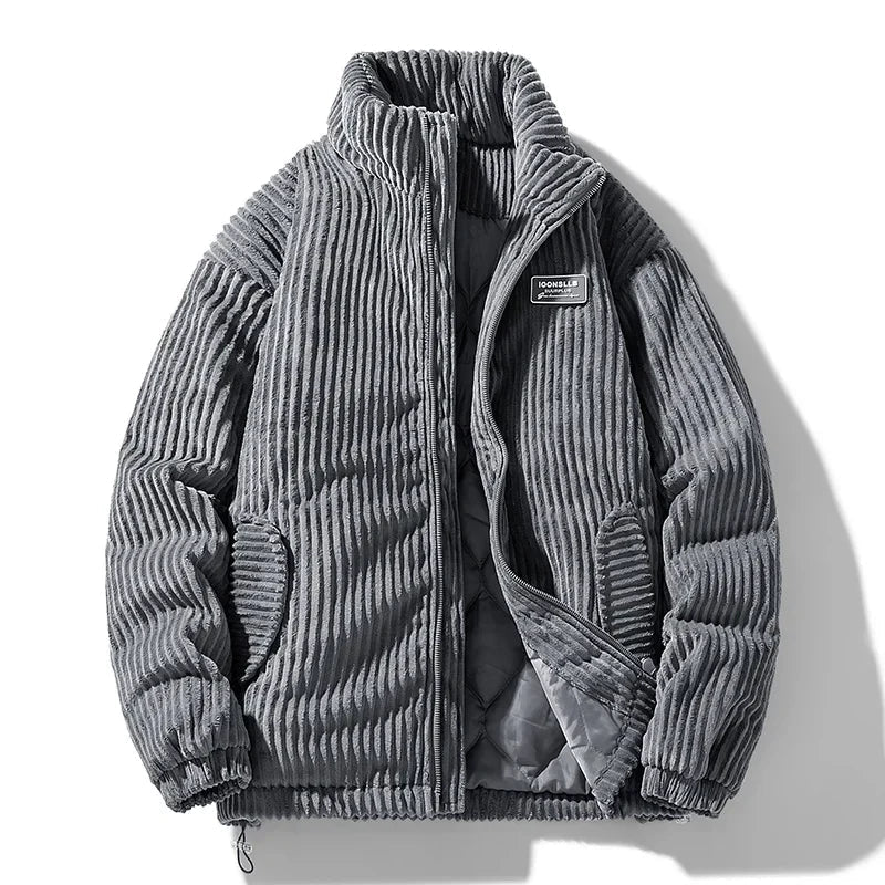 Mascha Cordjacke, grauer gerippter Cord mit Reißverschluss und Taschen vorn