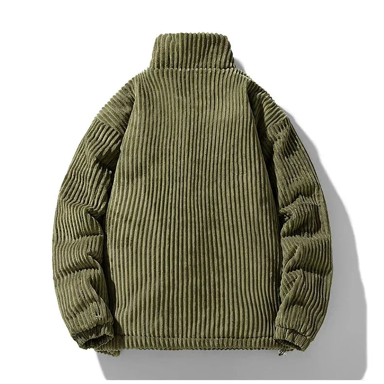 Mascha Cordjacke, olivgrün gerippter Cord, Rückansicht mit geradem Saum