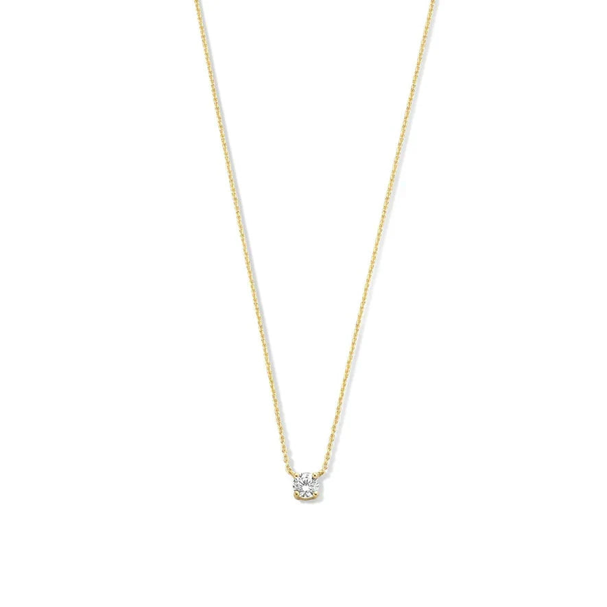 Halskette mit feiner Kette und kleinem Anhänger mit rundem Stein in Gelbgold