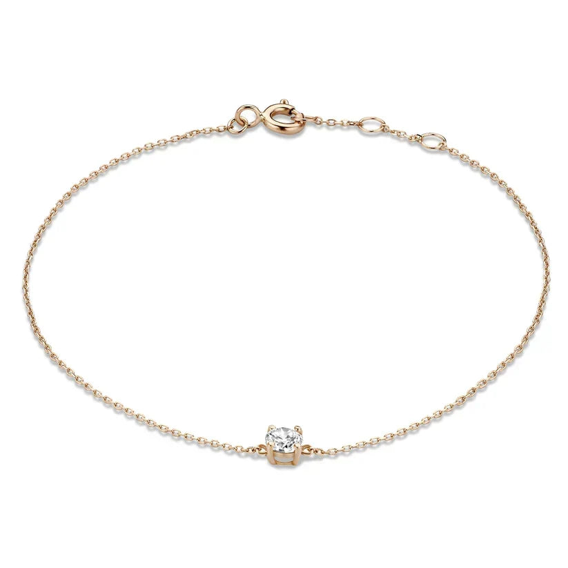Roségoldfarbenes Moissanit-Armband mit rundem Anhängerstein und Karabinverschluss