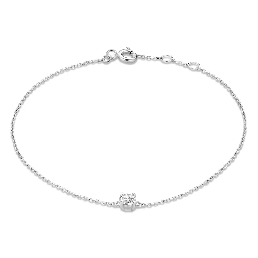 Weißgoldfarbenes Moissanit-Armband mit rundem Anhängerstein und Karabinverschluss