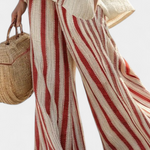 Weite Hose mit Tunika-Hemdetail im Streifenmuster, creme mit roten vertikalen Linien