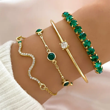 Elegantes Set aus Vintage-Grünen Armbändern mit funkelnden Kristallen