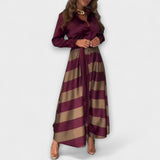 Langes Hemdblusenkleid in Bordeaux mit horizontalen Streifen und Bindegürtel