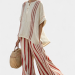 Set aus Tunika und weiter Hose mit roten Streifen, locker fallender Schnitt, creme