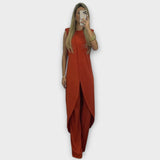 Ärmelloser Maxi-Jumpsuit in Rot mit Schlitz vorn