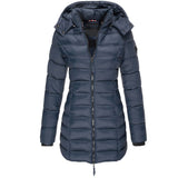 Elise lange Daunenjacke mit Kapuze, Steppung und Reißverschluss, dunkelblau