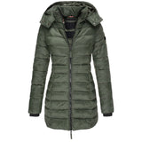 Elise lange Daunenjacke mit Kapuze, Steppung und Reißverschluss, dunkelgrün
