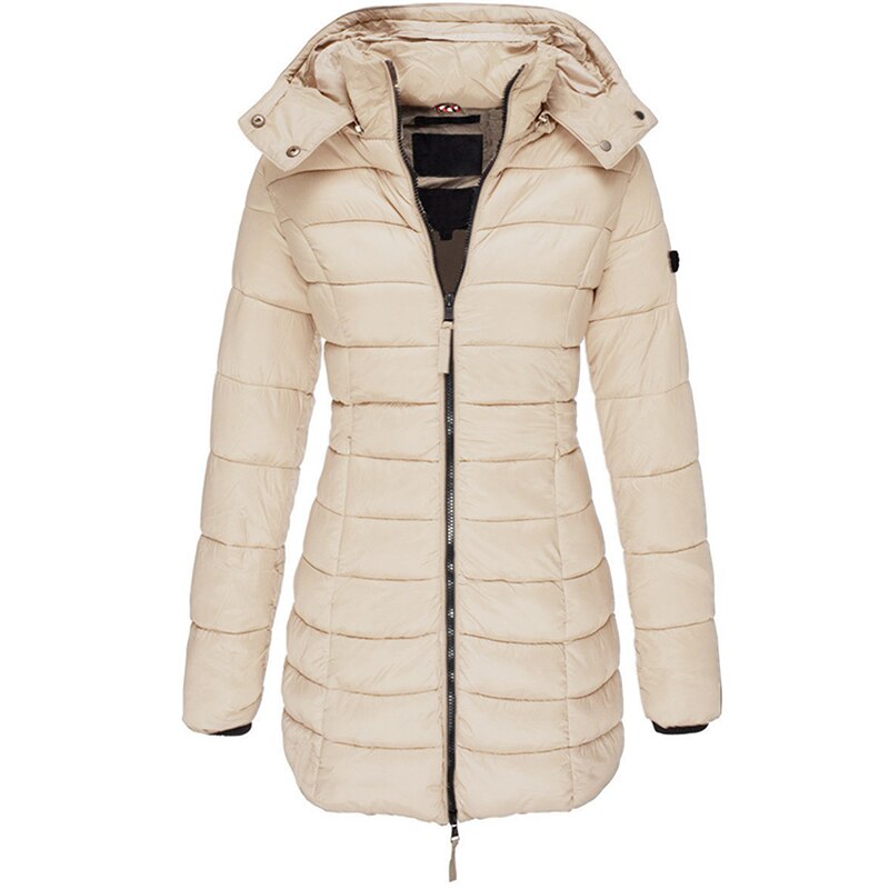 Elise lange Daunenjacke mit Kapuze, Steppung und Reißverschluss, elfenbein