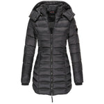 Elise lange Daunenjacke mit Kapuze, Steppung und Reißverschluss, schwarz