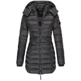 Elise lange Daunenjacke mit Kapuze, Steppung und Reißverschluss, schwarz