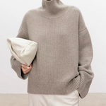 Grau melierter Rollkragenpullover mit langen Ärmeln und gerippten Bündchen, locker