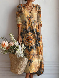 Helga | Boho-Kleid mit Mandala in Ocker