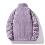Mascha Cordjacke, lila gerippter Cord, Rückansicht mit hohem Kragen