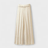 Strickhose mit Zopfmuster und weitem Bein, cremefarben