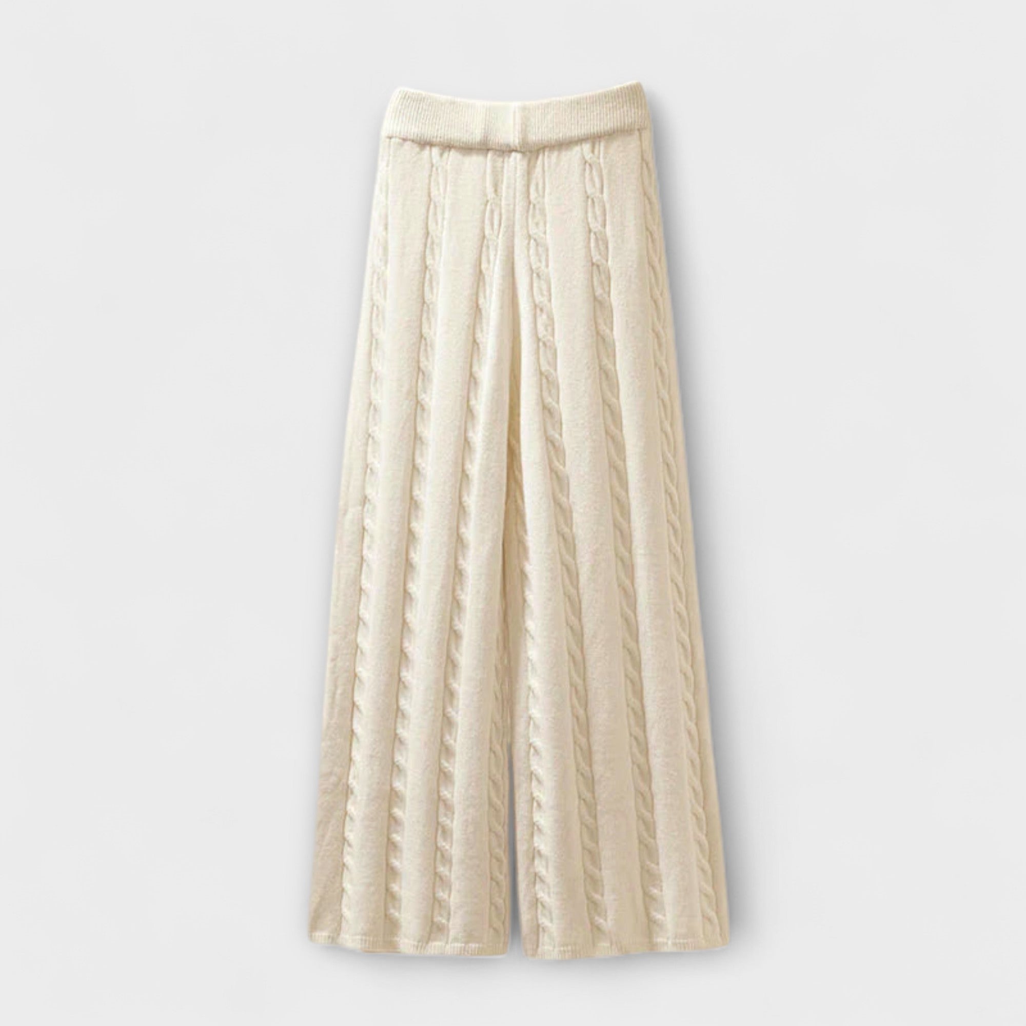Strickhose mit Zopfmuster und weitem Bein, cremefarben
