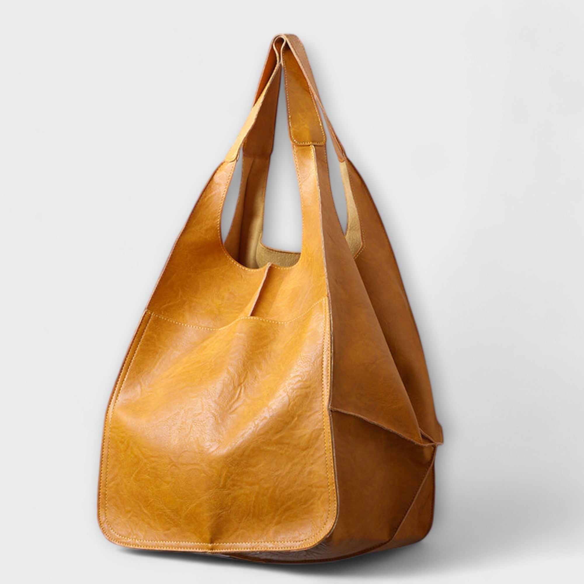 Extra große Weekender-Tasche aus Lederoptik, gelbe Tote mit offener Innenansicht